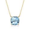 Cushion Cut Aquamarine Solitaire Pendant Necklace in 925 Sterling Silver (Various Chain Lengths & Plating)