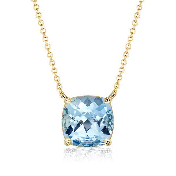 Cushion Cut Aquamarine Solitaire Pendant Necklace in 925 Sterling Silver (Various Chain Lengths & Plating)