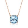 Cushion Cut Aquamarine Solitaire Pendant Necklace in 925 Sterling Silver (Various Chain Lengths & Plating)