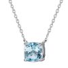 Cushion Cut Aquamarine Solitaire Pendant Necklace in 925 Sterling Silver (Various Chain Lengths & Plating)