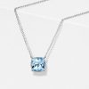 Cushion Cut Aquamarine Solitaire Pendant Necklace in 925 Sterling Silver (Various Chain Lengths & Plating)