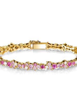 Golden Pink Cubic Zirconia Tennis Bracelet in Sterling Silver