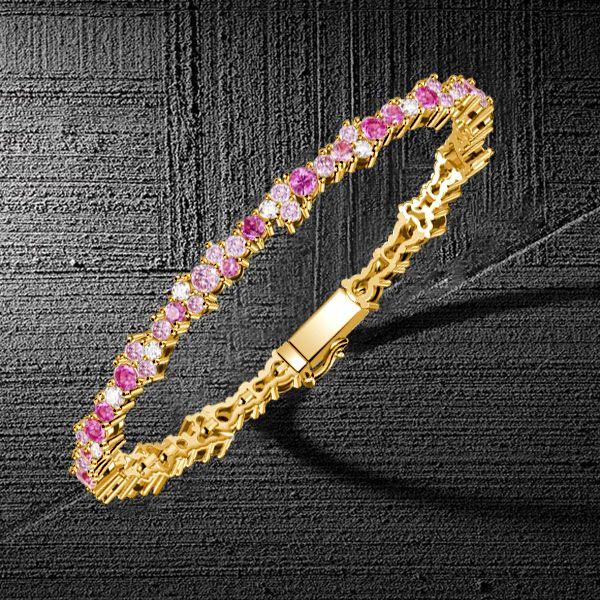 Golden Pink Cubic Zirconia Tennis Bracelet in Sterling Silver