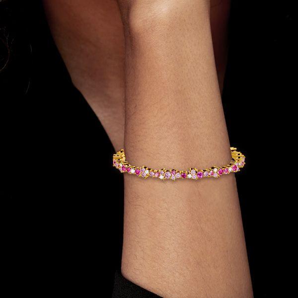 Golden Pink Cubic Zirconia Tennis Bracelet in Sterling Silver