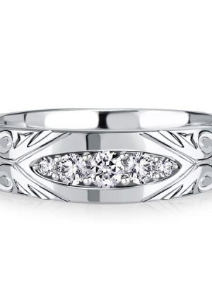 Vintage Style White Sapphire Wedding Band Anniversary Ring in Sterling Silver