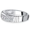 Vintage Style White Sapphire Wedding Band Anniversary Ring in Sterling Silver