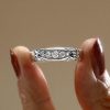 Vintage Style White Sapphire Wedding Band Anniversary Ring in Sterling Silver