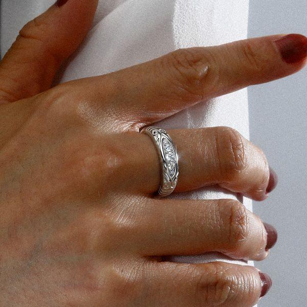 Vintage Style White Sapphire Wedding Band Anniversary Ring in Sterling Silver