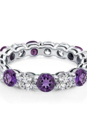 Purple & White Eternity Wedding Band - Sterling Silver - 6.50 CT. TW