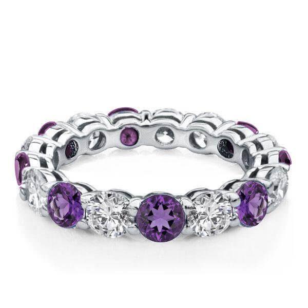 Purple & White Eternity Wedding Band - Sterling Silver - 6.50 CT. TW