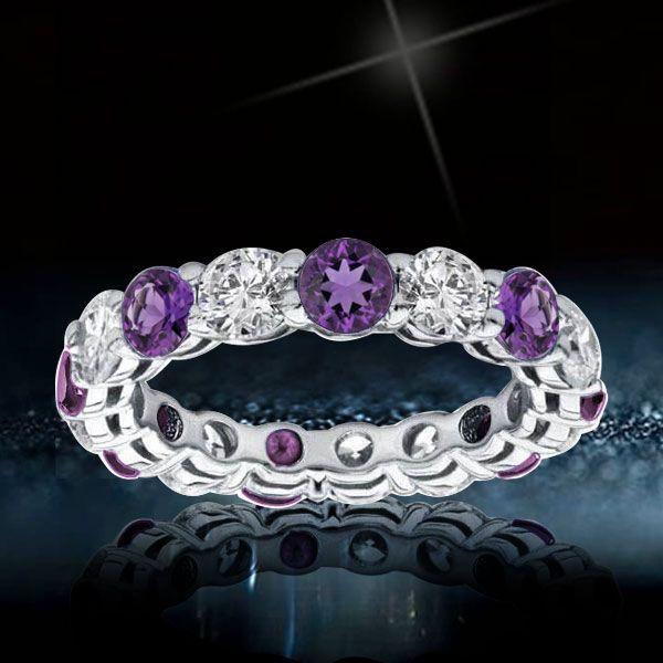 Purple & White Eternity Wedding Band - Sterling Silver - 6.50 CT. TW