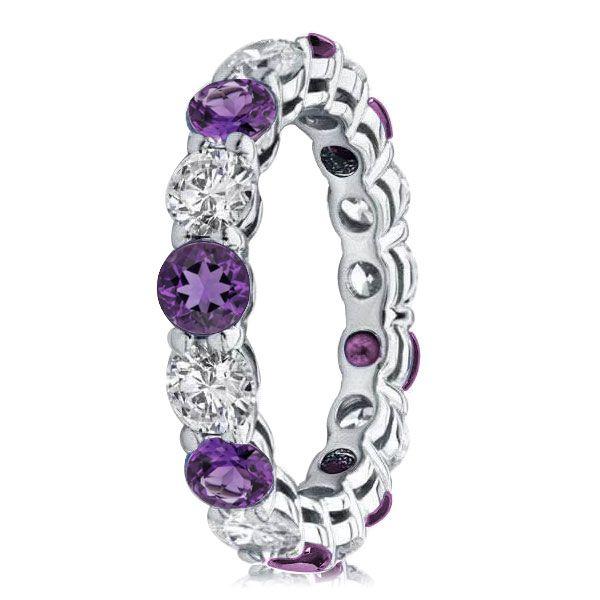 Purple & White Eternity Wedding Band - Sterling Silver - 6.50 CT. TW