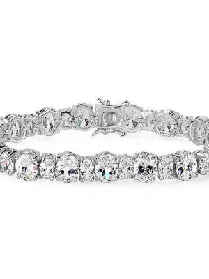 Sterling Silver Oval White Sapphire Bracelet for Girls & Women