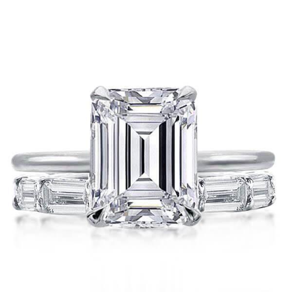 Emerald Cut White Sapphire Bridal Set - 925 Sterling Silver