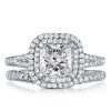 Princess Cut Double Halo Split Shank Bridal Set - Sterling Silver