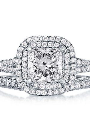 Princess Cut Double Halo Split Shank Bridal Set - Sterling Silver
