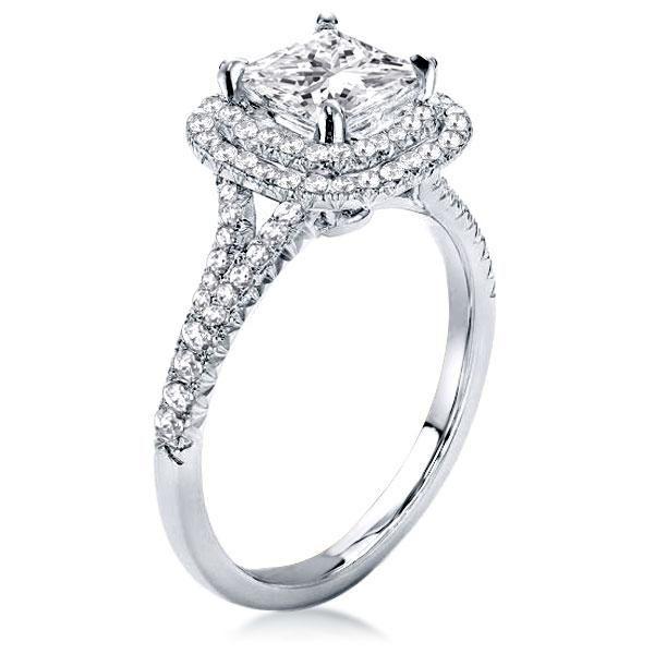 Princess Cut Double Halo Split Shank Bridal Set - Sterling Silver