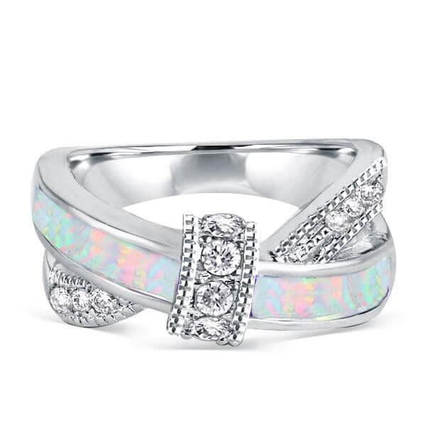 Knot Design White Sapphire Wedding Band in Sterling Silver