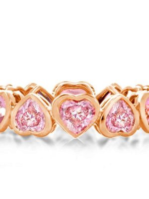 Rose Gold Heart Hot Pink Sapphire Wedding Band Ring - Sterling Silver