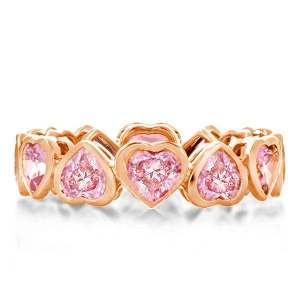 Rose Gold Heart Hot Pink Sapphire Wedding Band Ring - Sterling Silver