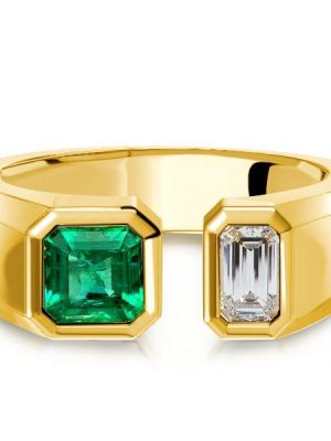 Emerald Green Signet Ring - 18K Gold Plated Sterling Silver Open Ring
