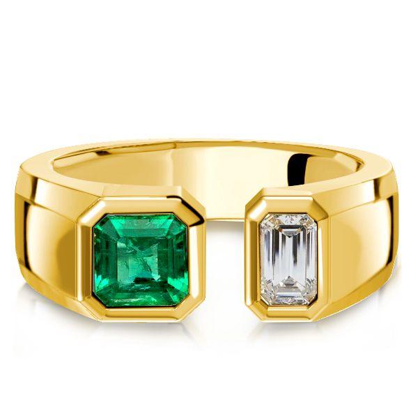 Emerald Green Signet Ring - 18K Gold Plated Sterling Silver Open Ring