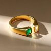 Emerald Green Signet Ring - 18K Gold Plated Sterling Silver Open Ring