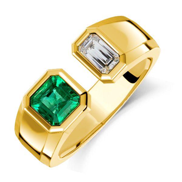 Emerald Green Signet Ring - 18K Gold Plated Sterling Silver Open Ring