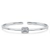Emerald Cut White Sapphire Solitaire Bangle Bracelet in Sterling Silver
