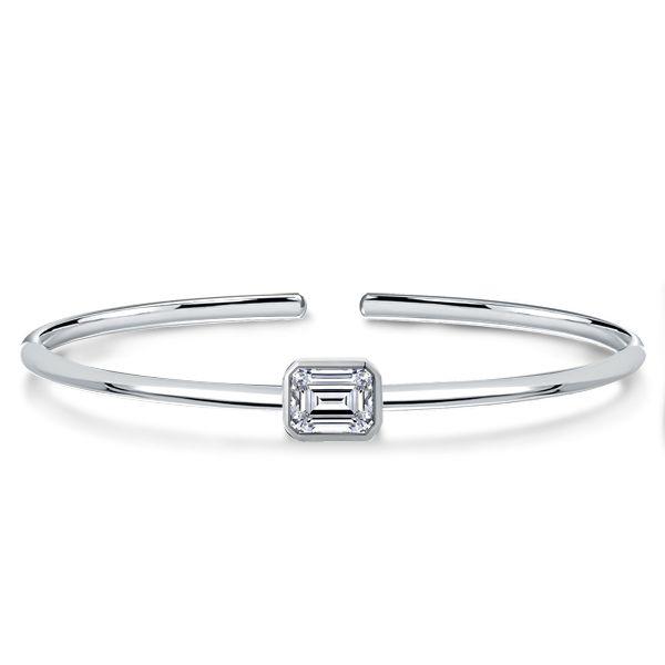 Emerald Cut White Sapphire Solitaire Bangle Bracelet in Sterling Silver