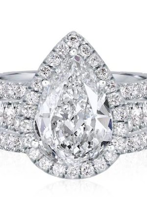 3-Piece Halo Pear Created White Sapphire Wedding Set in Sterling Silver