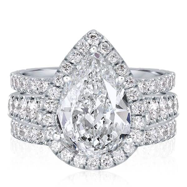 3-Piece Halo Pear Created White Sapphire Wedding Set in Sterling Silver
