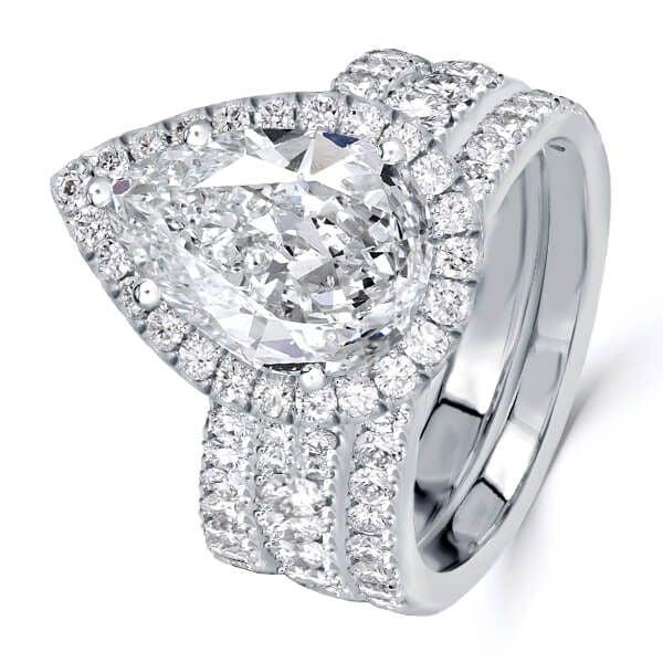 3-Piece Halo Pear Created White Sapphire Wedding Set in Sterling Silver