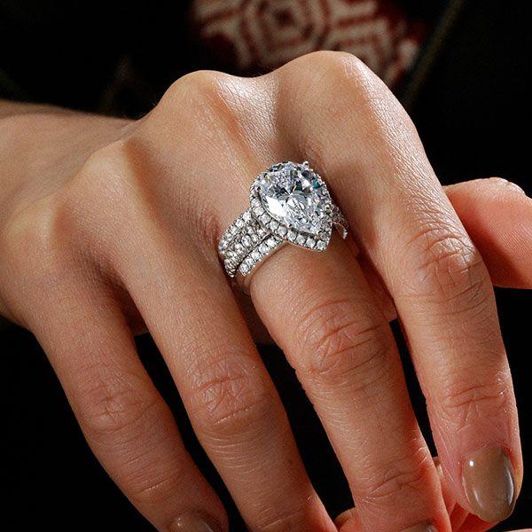 3-Piece Halo Pear Created White Sapphire Wedding Set in Sterling Silver