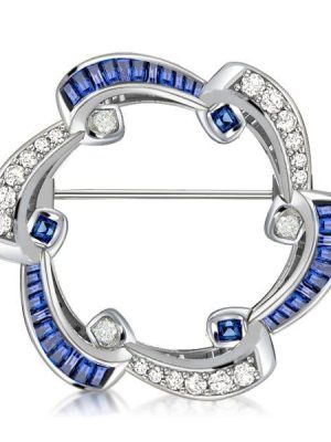 Vintage Style Blue Sapphire Wreath Brooch - Sterling Silver Plated