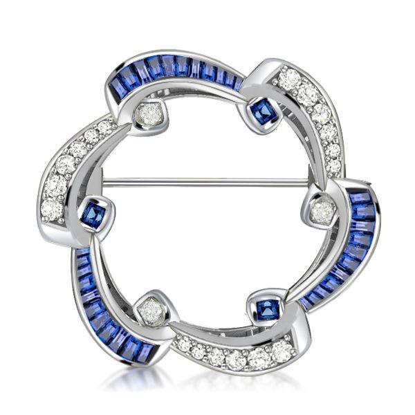 Vintage Style Blue Sapphire Wreath Brooch - Sterling Silver Plated