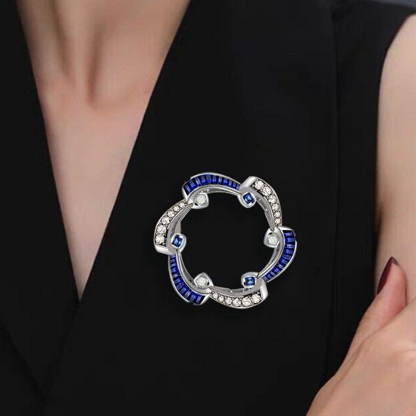 Vintage Style Blue Sapphire Wreath Brooch - Sterling Silver Plated