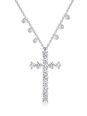 Sterling Silver Dainty Cross Pendant Necklace - Rhodium Plated, Nickel Free