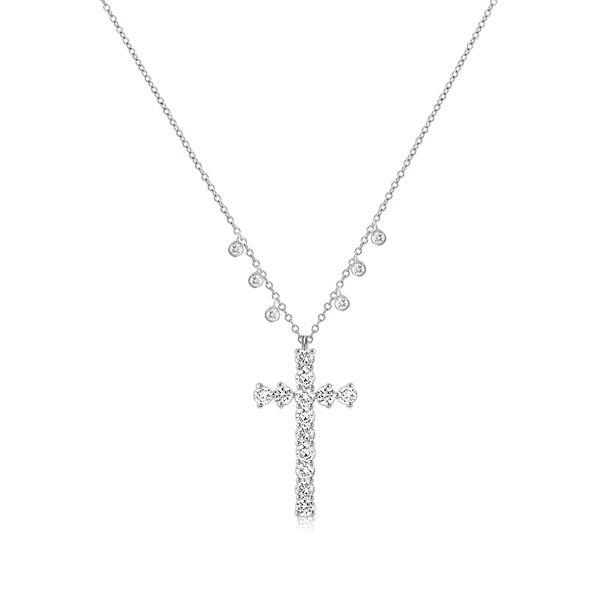 Sterling Silver Dainty Cross Pendant Necklace - Rhodium Plated, Nickel Free