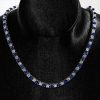 Blue & White Sapphire Tennis Necklace - 925 Sterling Silver, 4mm Round, 17-22 inch