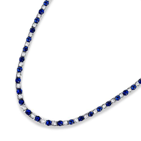 Blue & White Sapphire Tennis Necklace - 925 Sterling Silver, 4mm Round, 17-22 inch