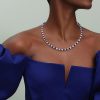 Blue & White Sapphire Tennis Necklace - 925 Sterling Silver, 4mm Round, 17-22 inch