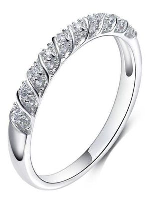 Twisted White Sapphire Wedding Band - Sterling Silver - 0.10 Carat TW