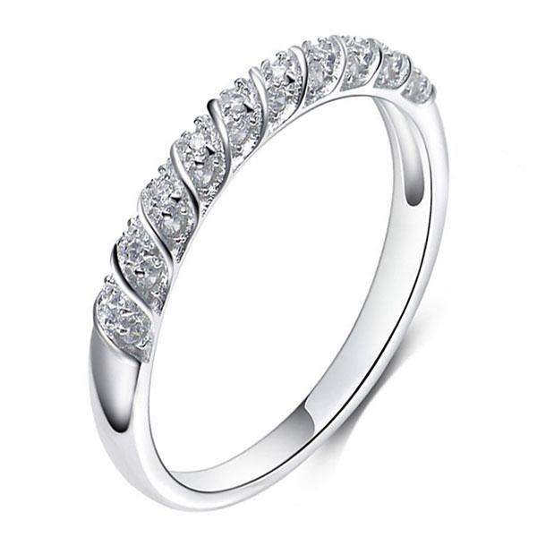 Twisted White Sapphire Wedding Band - Sterling Silver - 0.10 Carat TW