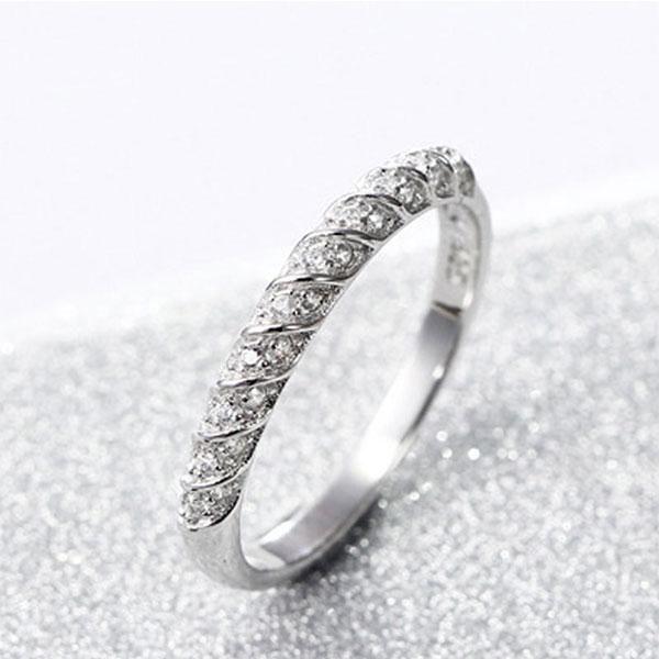 Twisted White Sapphire Wedding Band - Sterling Silver - 0.10 Carat TW