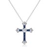 Round Cut Blue Sapphire Cross Necklace in 925 Sterling Silver
