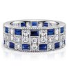 Milgrain Bezel Set Blue and White Sapphire Eternity Band Ring in Sterling Silver