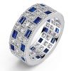 Milgrain Bezel Set Blue and White Sapphire Eternity Band Ring in Sterling Silver