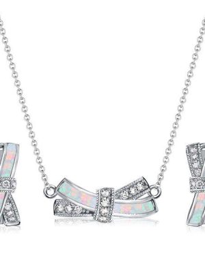 Opal Knot Necklace & Earrings Set - Sterling Silver Opal Jewelry