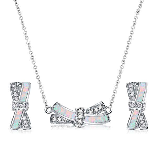 Opal Knot Necklace & Earrings Set - Sterling Silver Opal Jewelry